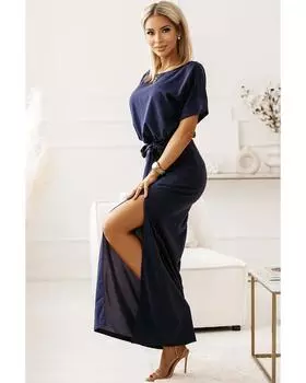 Azura Exchange Blue Keyhole Back Tie Waist Slit Evening Dress S синий