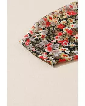 Azura Exchange Блуза Babydoll с цветочным принтом и оборками S хаки