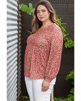 Azura Exchange Блуза Babydoll с длинными рукавами и оборками с леопардовым принтом, большого размера 3X леопардовый