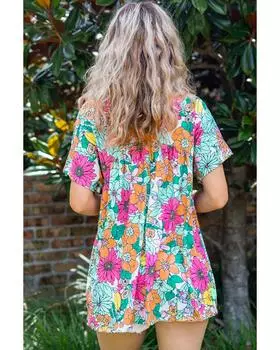 Azura Exchange Блуза Babydoll с короткими рукавами и цветочным принтом XL разноцветный