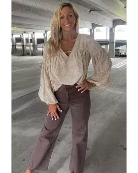 Azura Exchange Блузка цвета хаки с V-образным вырезом и завязкой-бабочкой на рукавах-фонариках M хаки