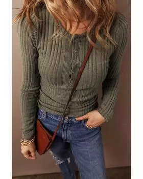 Azura Exchange Блузка облегающего кроя в рубчик цвета джунглей зеленого цвета с застежкой на полпуговицы XL джунглях зеленый