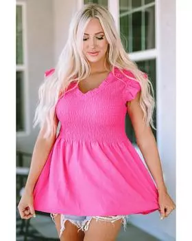 Azura Exchange Блузка с баской и рукавами-крылышками M ярко-розовый