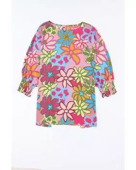 Azura Exchange Блузка с цветочным принтом и рукавами-браслетами M розовый