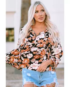 Azura Exchange Блузка с цветочным принтом и рукавом 3/4 S коричневый