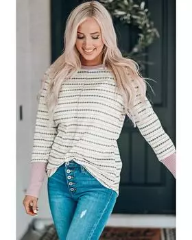 Azura Exchange Блузка с длинным рукавом и манжетами на пуговицах в стиле колор-блок S бежевый