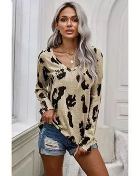 Azura Exchange Блузка с длинными рукавами и леопардовым принтом S леопардовый