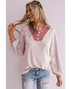 Azura Exchange Блузка с контрастными рукавами-фонариками S розовый