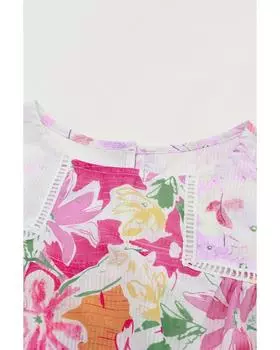 Azura Exchange Блузка с кружевной отделкой в стиле пэчворк M фиолетовый