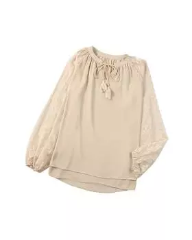 Azura Exchange Блузка с леопардовым принтом и рукавами-пузырями S бежевый