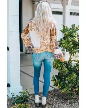 Azura Exchange Блузка с леопардовым принтом и завязкой на ленте S коричневый