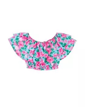 Azura Exchange Блузка с открытыми плечами и многоуровневыми оборками L ярко-розовый