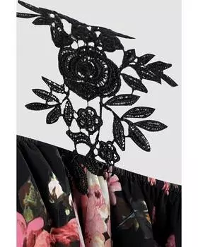 Azura Exchange Блузка с открытыми плечами в стиле пэчворк из кружева M чёрный