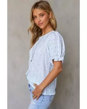 Azura Exchange Блузка с присборенными рукавами-фонариками L небесно-голубой