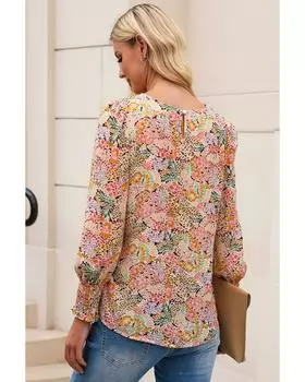 Azura Exchange Блузка с пышными рукавами и цветочным принтом L жёлтый