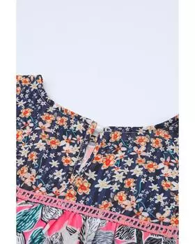 Azura Exchange Блузка с разноцветным цветочным узором, пышными рукавами и оборками на манжетах L разноцветный