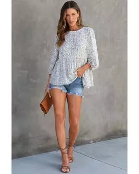 Azura Exchange Блузка с ретро-цветочным принтом и рукавами-фонариками S белый