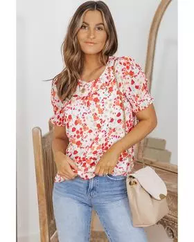 Azura Exchange Блузка с рукавами-фонариками и оборками S ярко-розовый