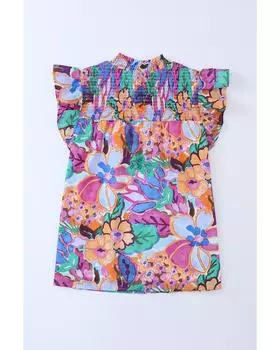 Azura Exchange Блузка с рукавами-крылышками, присборенным воротом и цветочным принтом XL разноцветный