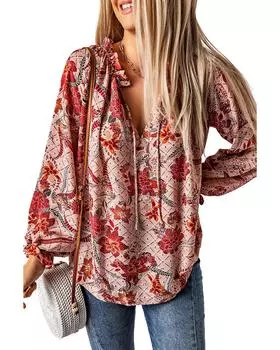 Azura Exchange Блузка с V-образным вырезом и принтом S розовый