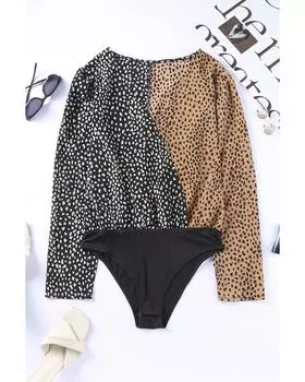 Azura Exchange Боди с леопардовым принтом и длинными рукавами M леопардовый