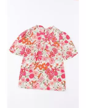 Azura Exchange Boho Flower Print Puff Sleeve Top S разноцветный