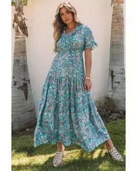 Платье макси Azura Exchange Boho с принтом пейсли и оборками M небесно-голубой