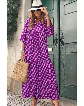 Azura Exchange Boho Printed Puff Sleeve Maxi Dress S фиолетовый