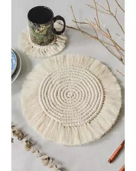 Azura Exchange Boho Tassel Macrame Coaster ONE SIZE бежевый
