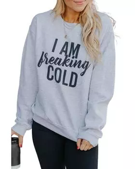 Azura Exchange Breaking COLD Letter Print Sweatshirt S серый