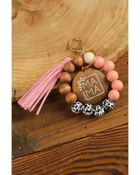 Azura Exchange Брелок-подвеска MAMA Wood с леопардовой бахромой — ручная работа из отборной древесины ONE SIZE розовый