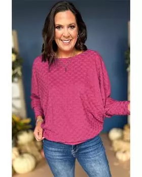 Azura Exchange Ярко-розовый клетчатый текстурированный топ с рукавами «летучая мышь» L яркий розовый