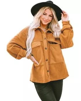 Azura Exchange Brown Flap Pocket Buttoned Jacket L коричневый