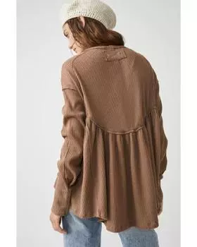 Azura Exchange Brown Solid Color Ribbed Long Sleeve Peplum Blouse XL коричневый