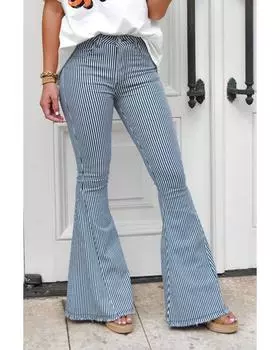 Azura Exchange Брюки-клеш в полоску Mile High 2XL небесно-голубой