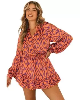 Azura Exchange Комбинезон с высокой талией и рукавами-пузырями L оранжевый