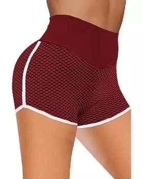 Azura Exchange Burgundy High Waist Honeycomb Contrast Stripes Butt Lifting Yoga Shorts XL красный