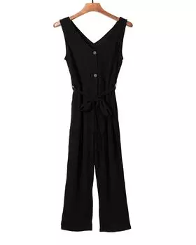 Azura Exchange Button Belted Jumpsuit with Pockets XL чёрный