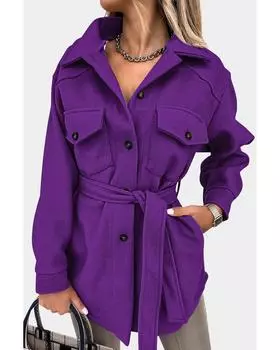 Azura Exchange Button-Down Coat with Chest Pockets M фиолетовый
