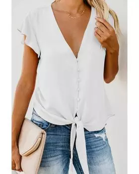 Azura Exchange Button Down Tie Top XL белый