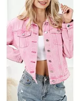 Azura Exchange Button Flap Pocket Denim Jacket L розовый