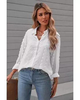 Azura Exchange Button Fuzzy Polka Dot Shirt S белый