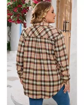 Azura Exchange Button Plaid Print Long Sleeve Shirt Coat 4X абрикосовый