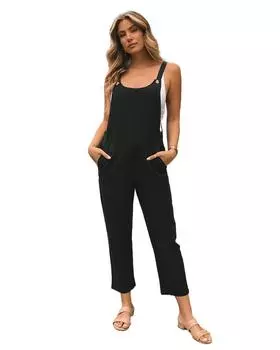 Azura Exchange Укороченный комбинезон с карманами и пуговицами L чёрный