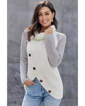 Azura Exchange Button Turtle Cowl Neck Asymmetric Hem Wrap Sweater L серый