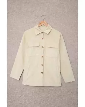 Azura Exchange Buttoned Beige Ribbed Textured Shacket S бежевый