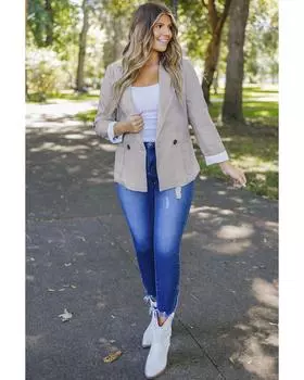 Azura Exchange Buttoned Lapel Collar Blazer with Pocket M серый