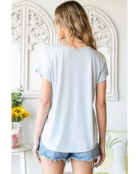 Azura Exchange Buttoned V Neckline T-shirt M серый