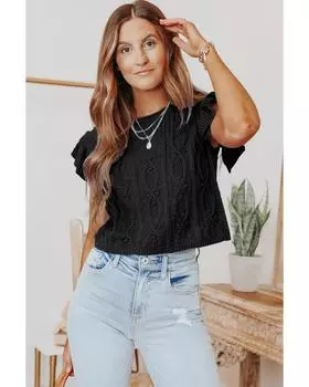 Azura Exchange Cable Knit Ruffle Sleeve Top XL чёрный