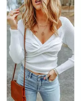 Azura Exchange Cable V Neck Sweater M белый